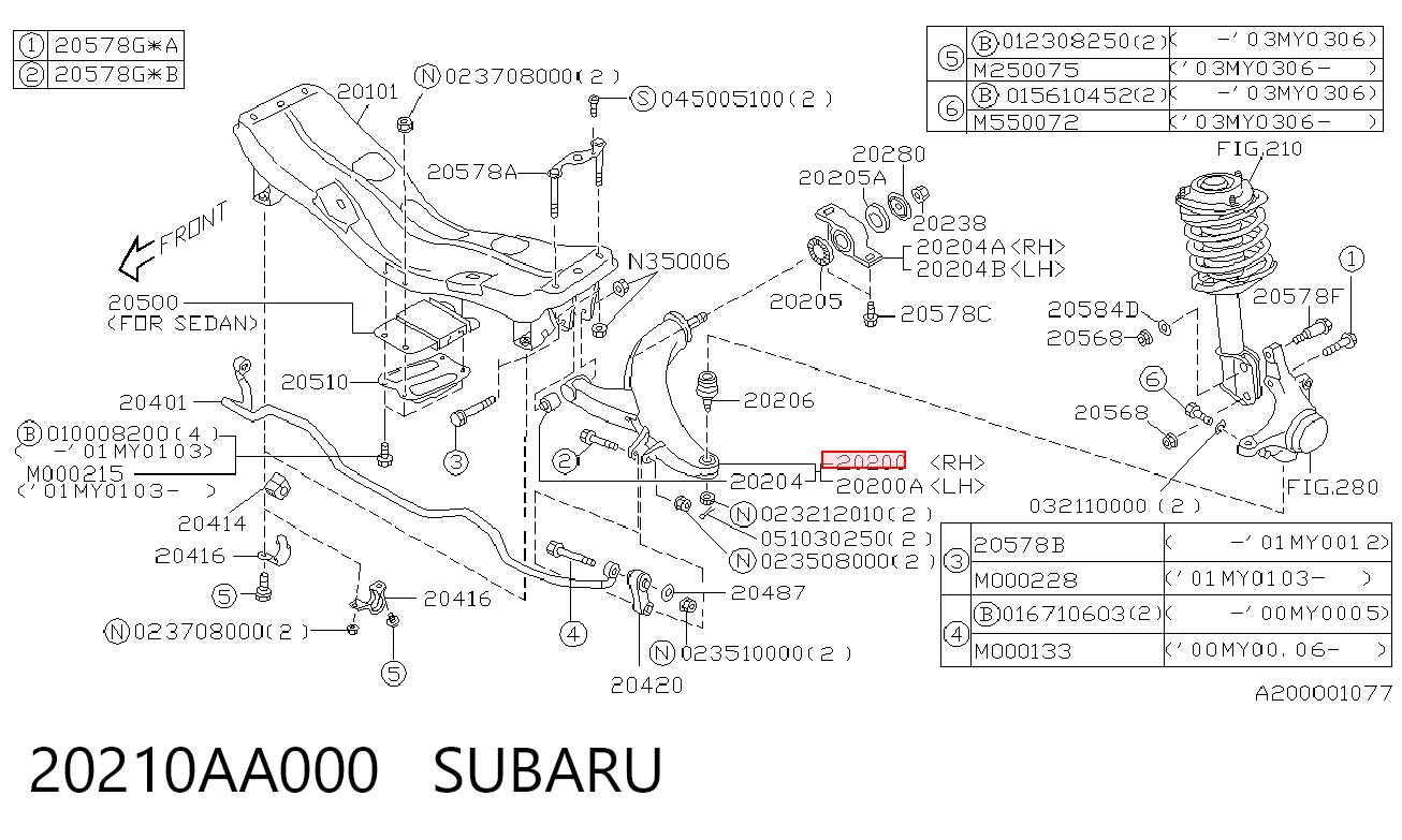 20210AA000 Subaru Важіль передньої підвіски нижній, правий