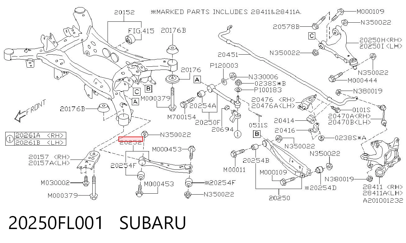 20250FL001 Subaru Важіль/тяга задньої підвіски подовжній нижній, лівий/правий