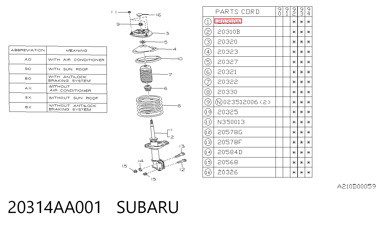 Амортизатор передній, правий Subaru Legacy I седан (BC) (1989 - 1994) ціна, від 92.47 USD
