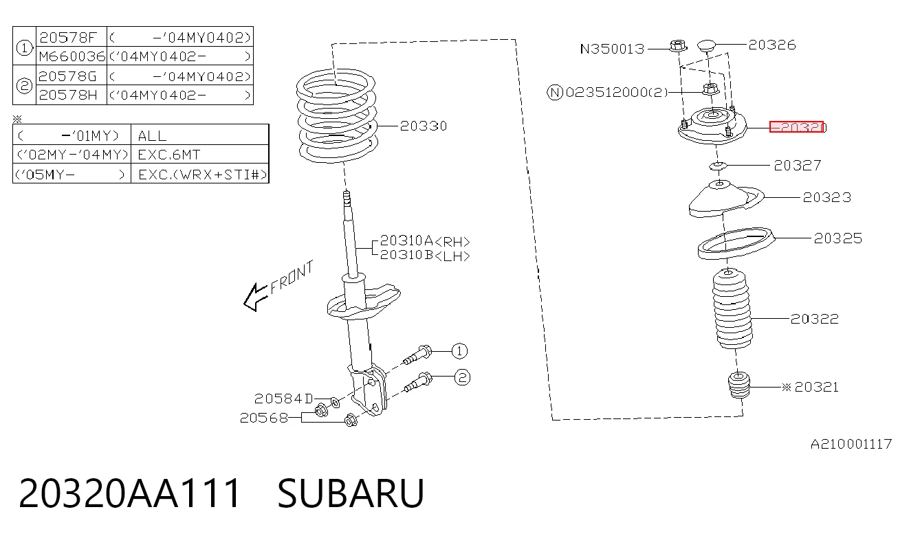 20320AA111 Subaru Кріплення переднього амортизатора