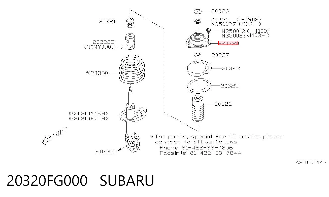 20320FG000 Subaru Кріплення переднього амортизатора