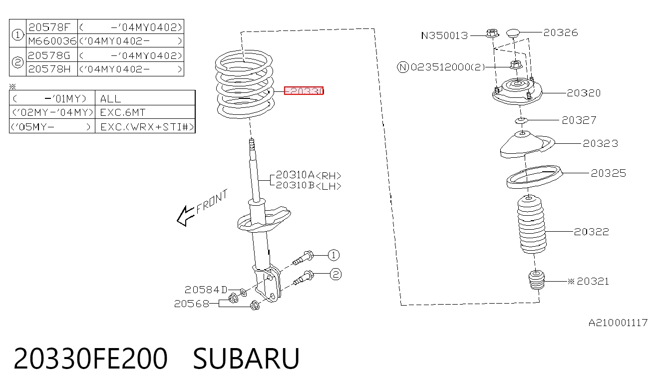 Пружина амортизатора передняя на Subaru Impreza II GD