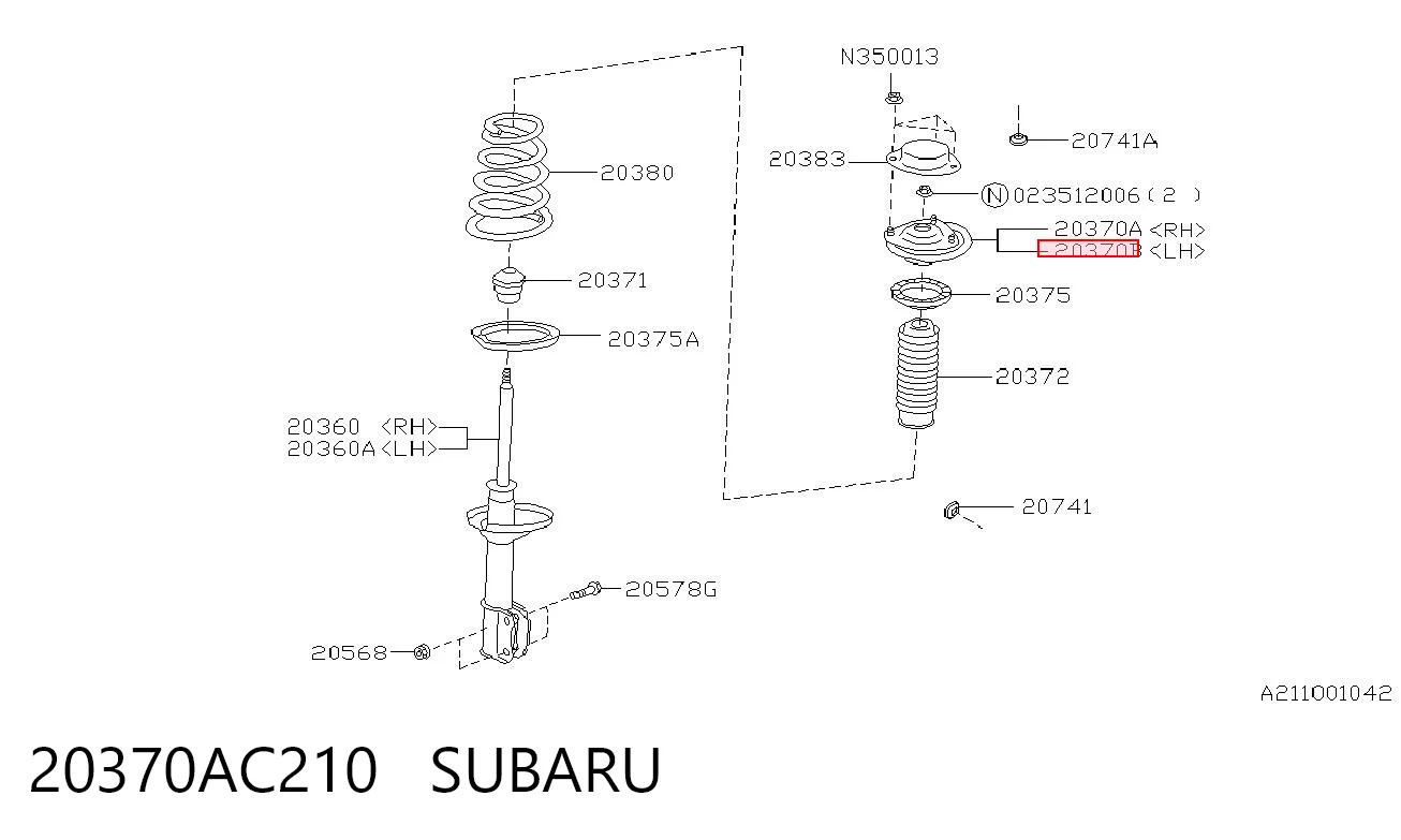 20370AC210 Subaru Опора амортизатора заднього, лівого