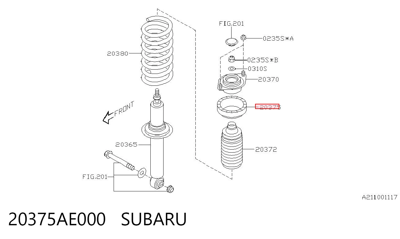 20375AE000 Subaru Проставка (гумове кільце) пружини задньої, верхня