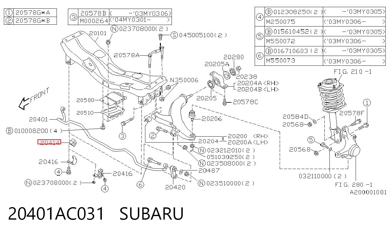 20401AC031 Subaru Втулка стабілізатора переднього
