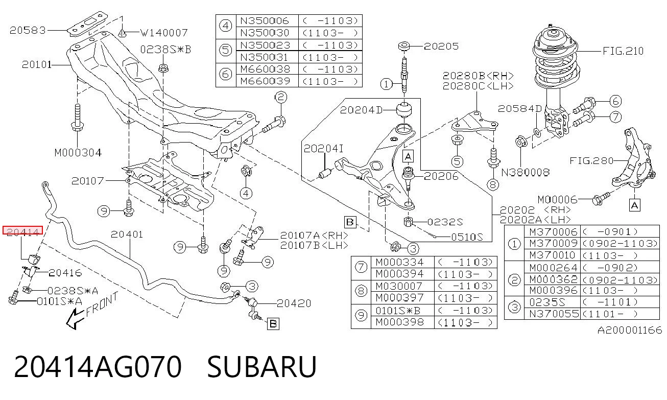 20414AG070 Subaru Втулка стабілізатора переднього