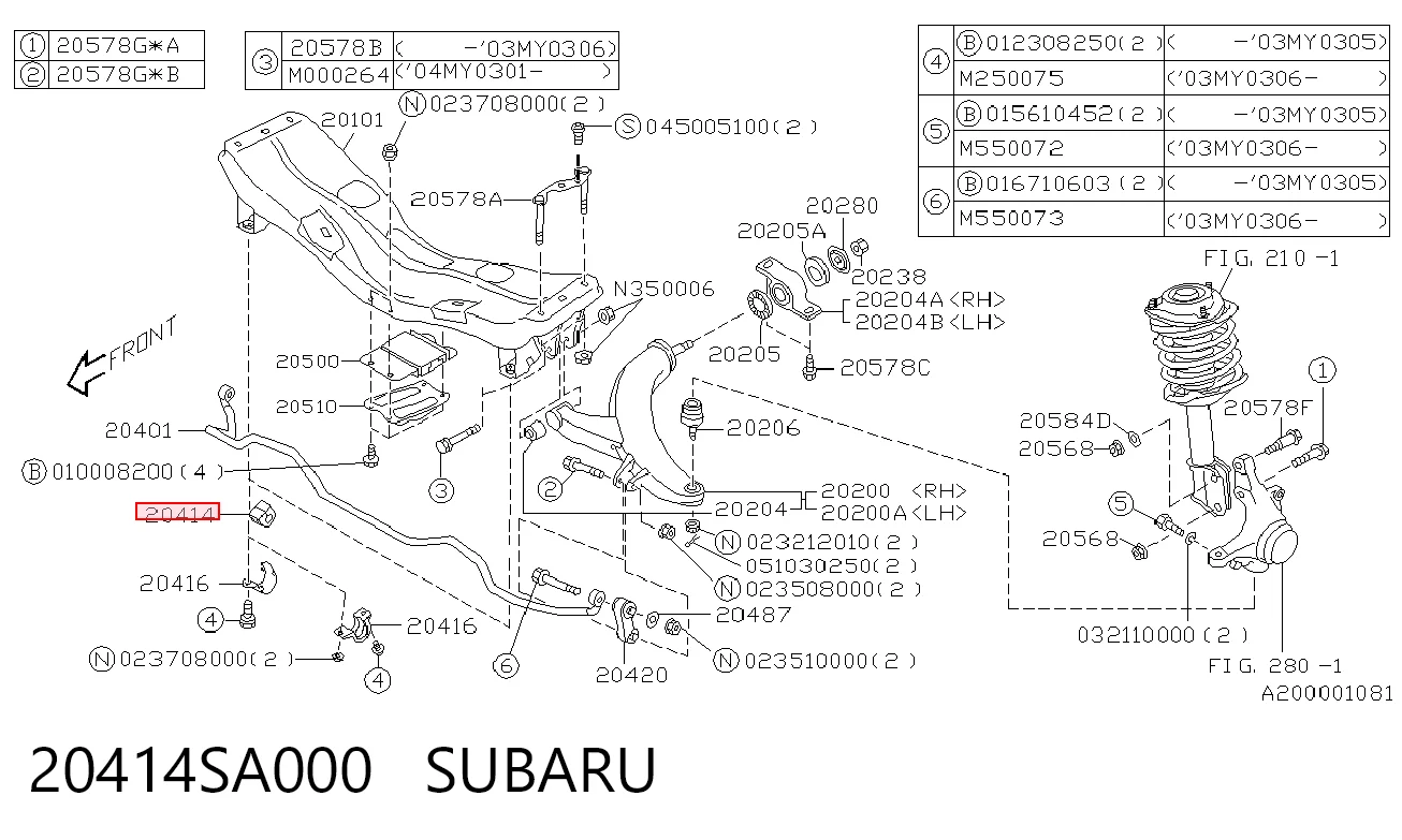 20414SA000 Subaru Втулка стабілізатора переднього
