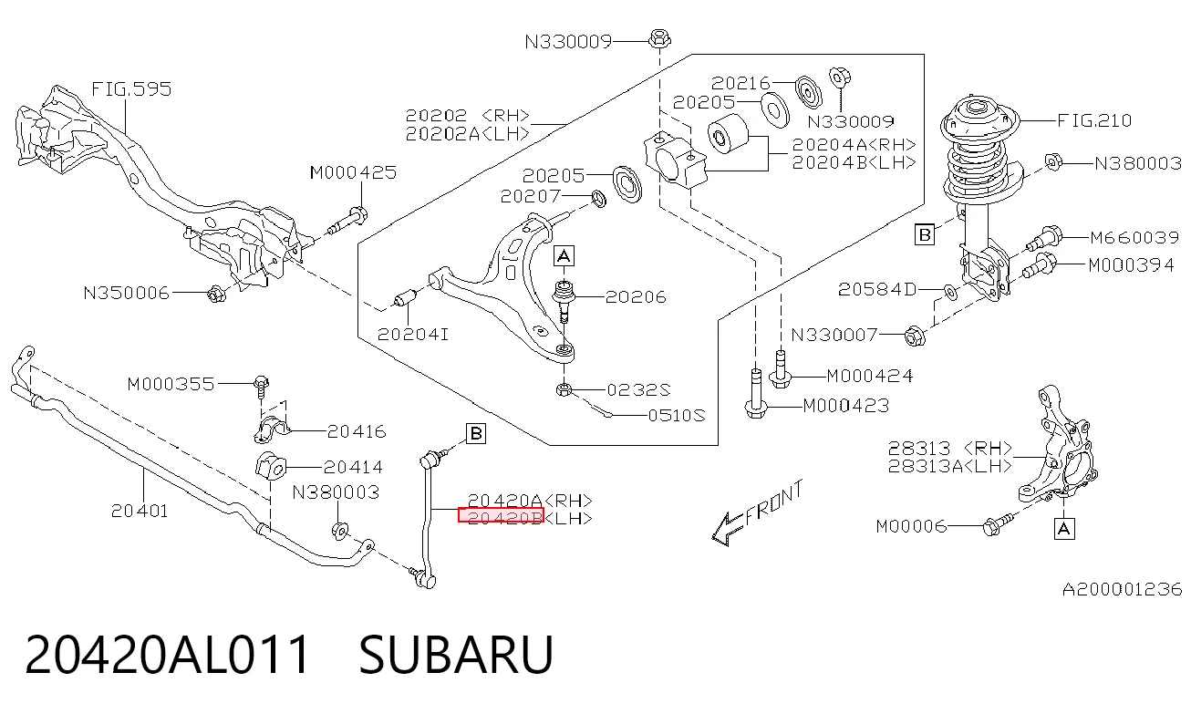 20420AL011 Subaru Стійка стабілізатора, переднього, ліва
