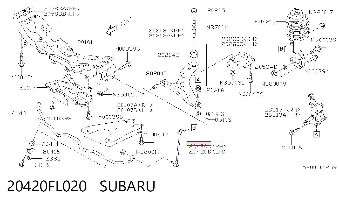 20420FL020 Subaru Солдатик стабілізатора, переднього, правий