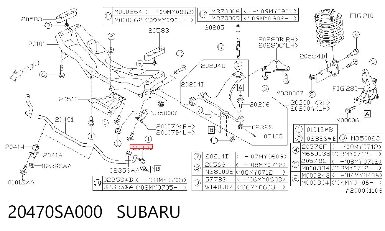 20470SA000 Subaru Тяга переднього стабілізатора