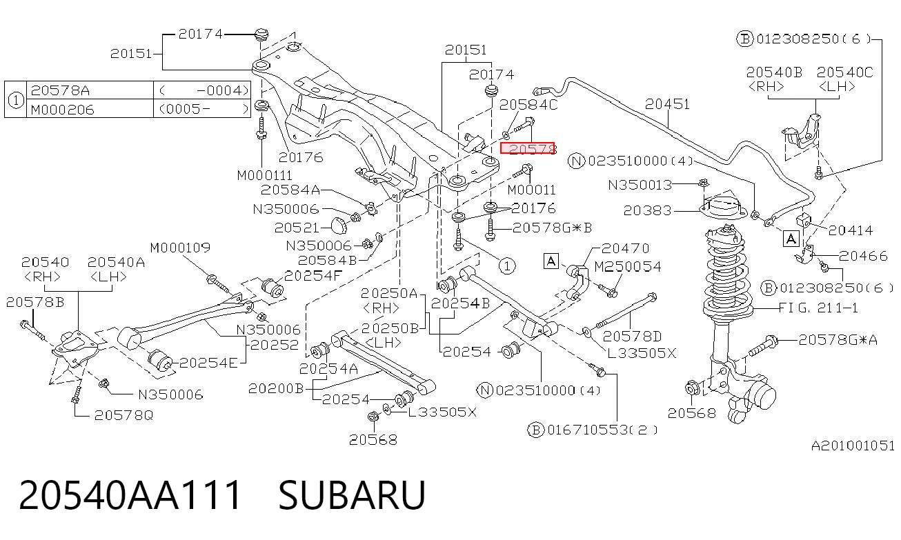20540AA111 Subaru Болт кріплення заднього розвального важеля, внутрішній