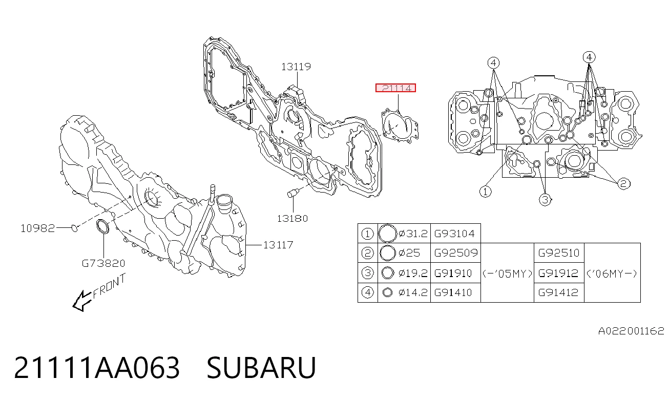 21111AA063 Subaru Прокладка водяної помпи