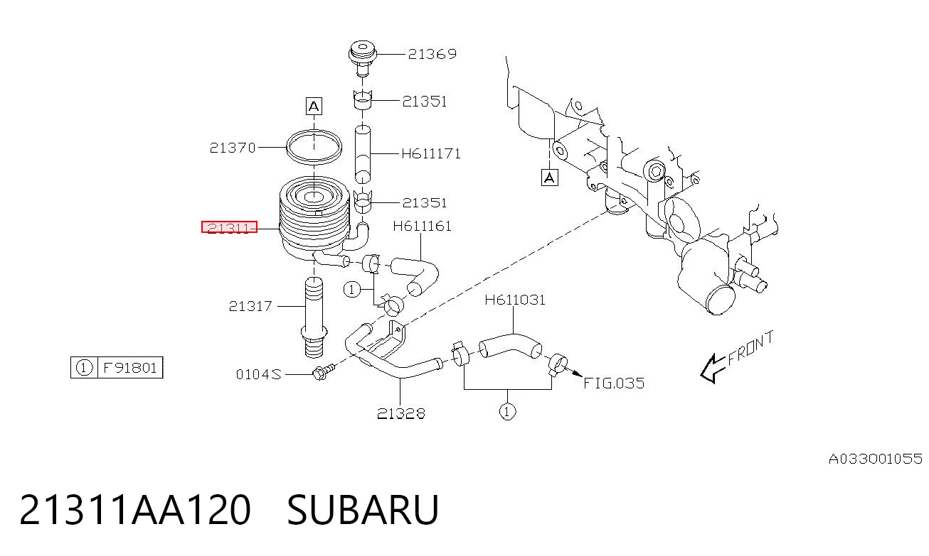 21311AA120 Subaru Радіатор масляний (холодильник), під фільтром