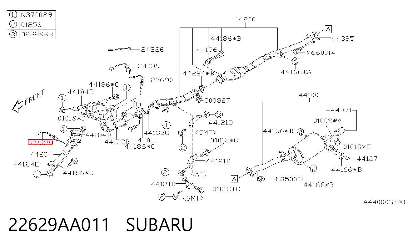 22629AA011 Subaru Датчик температури відпрацьованих газів (ВГ), до каталізатора