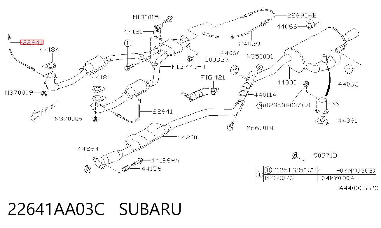 22641AA03C Subaru Лямбдазонд, датчик кисню до каталізатора