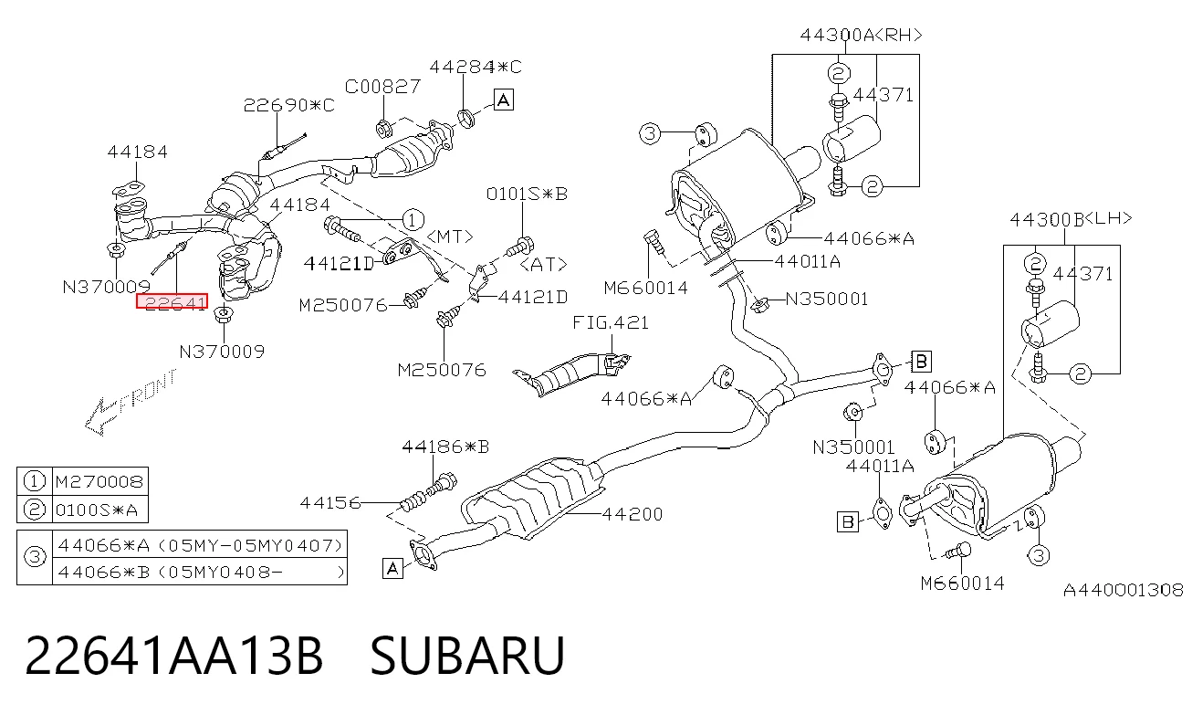 22641AA13B Subaru Лямбдазонд, датчик кисню до каталізатора