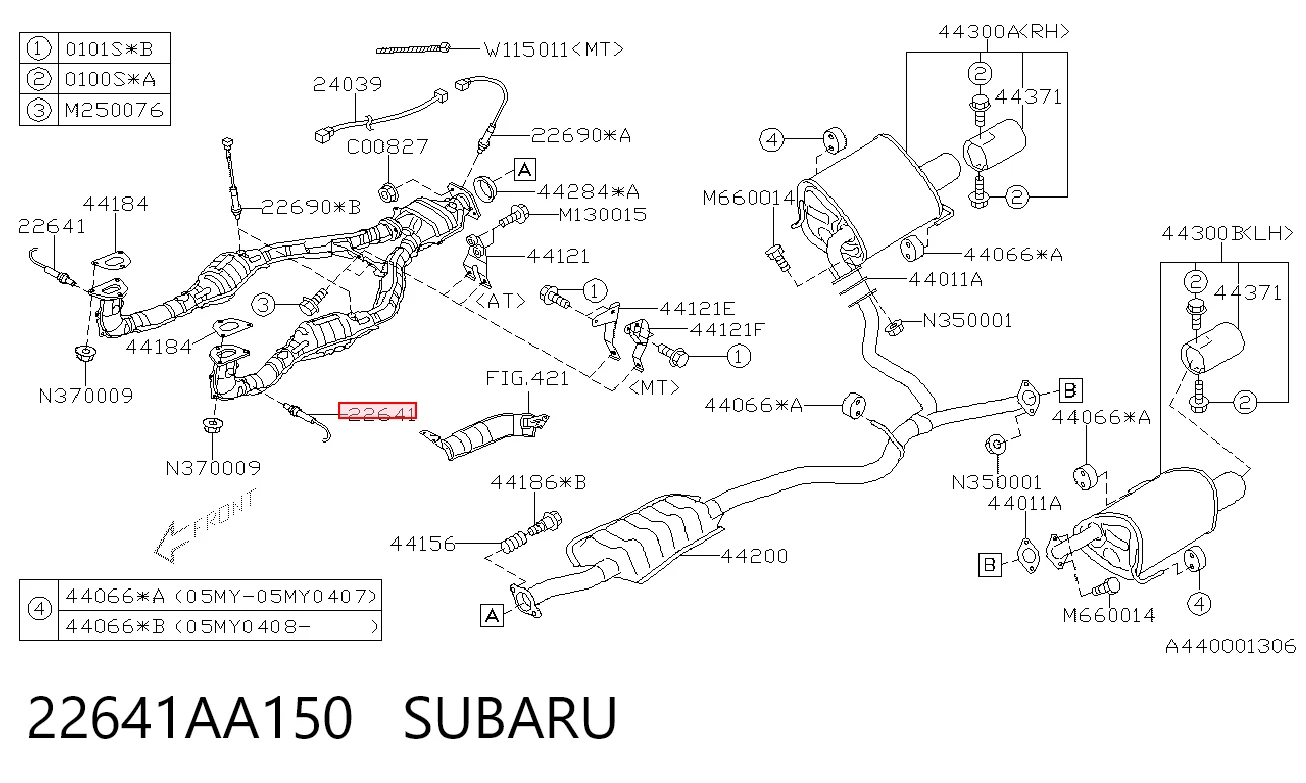 22641AA150 Subaru Лямбдазонд, датчик кисню до каталізатора