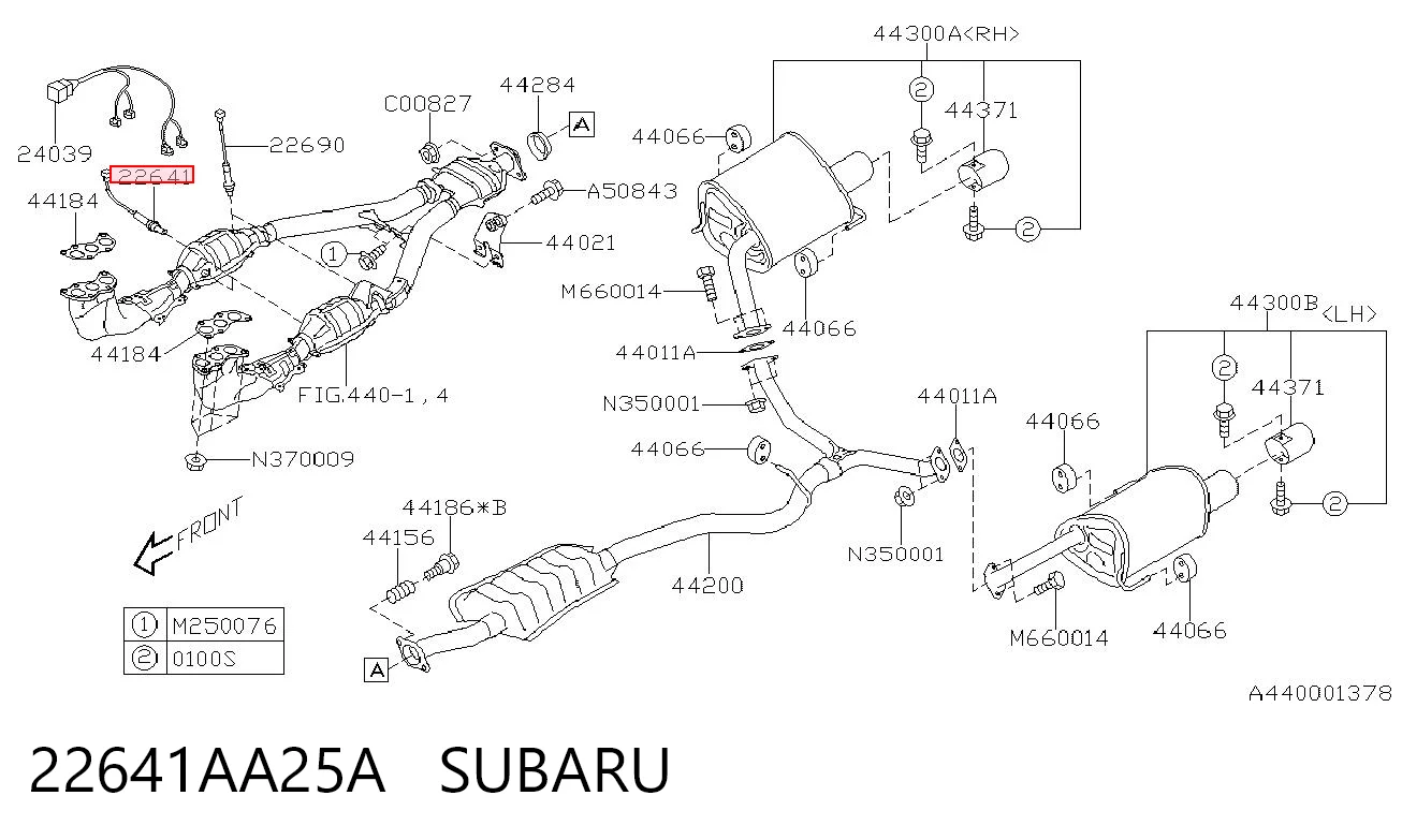 22641AA25A Subaru Лямбдазонд, датчик кисню до каталізатора