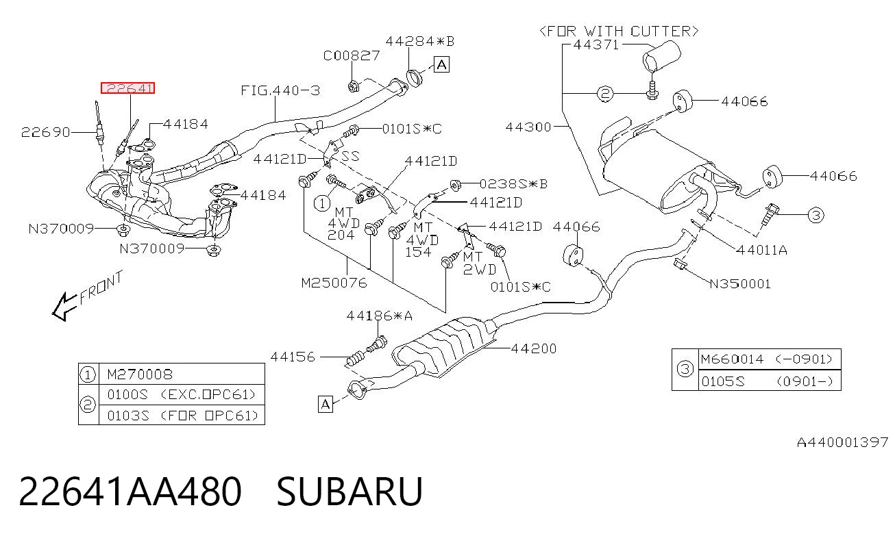 22641AA480 Subaru Лямбдазонд, датчик кисню до каталізатора