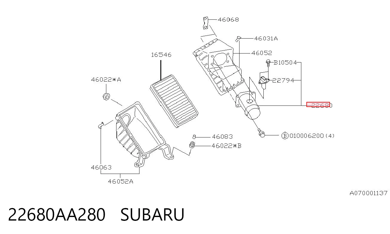 22680AA280 Subaru Датчик витрати повітря