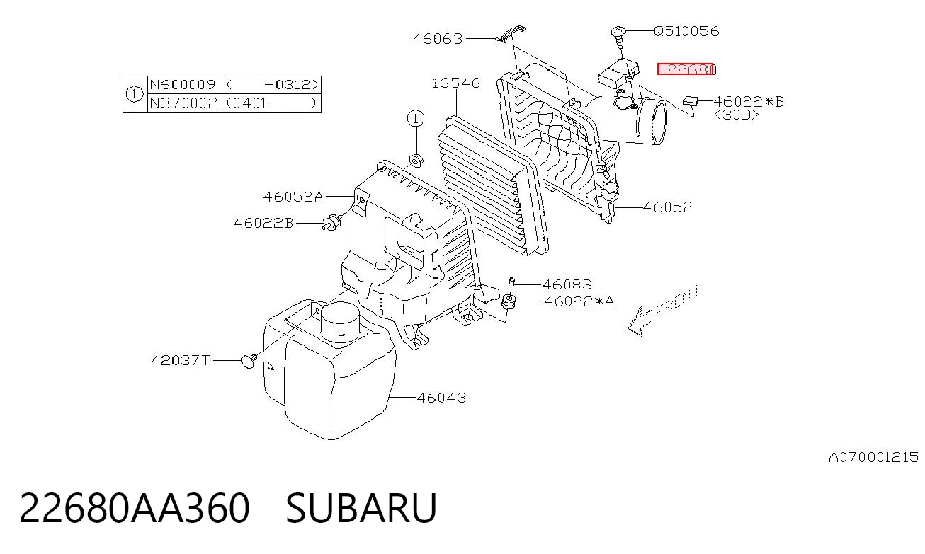 22680AA360 Subaru Датчик витрати повітря