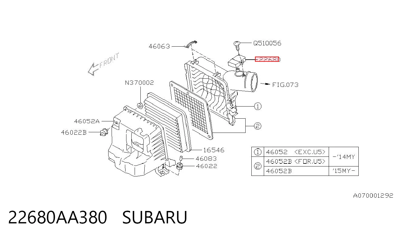 22680AA380 Subaru Датчик витрати повітря