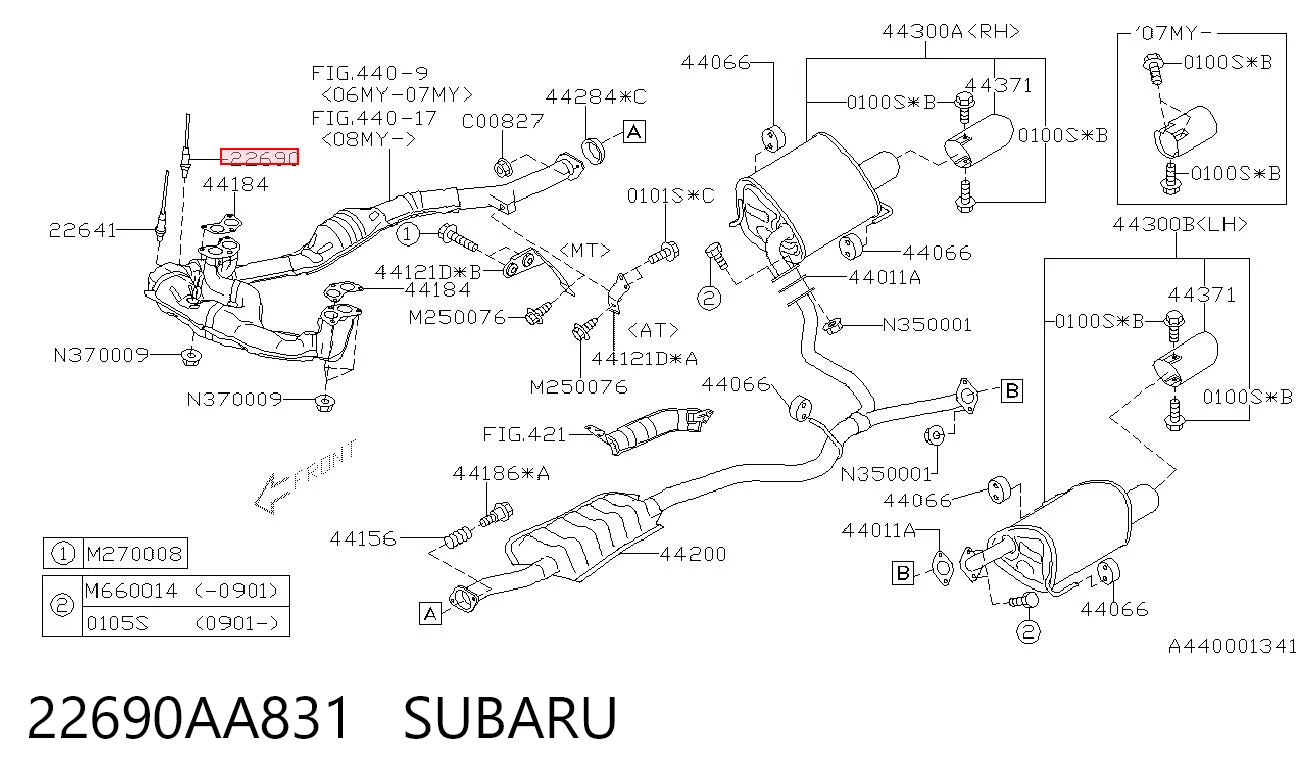 22690AA831 Subaru Лямбдазонд, датчик кисню до каталізатора, лівий
