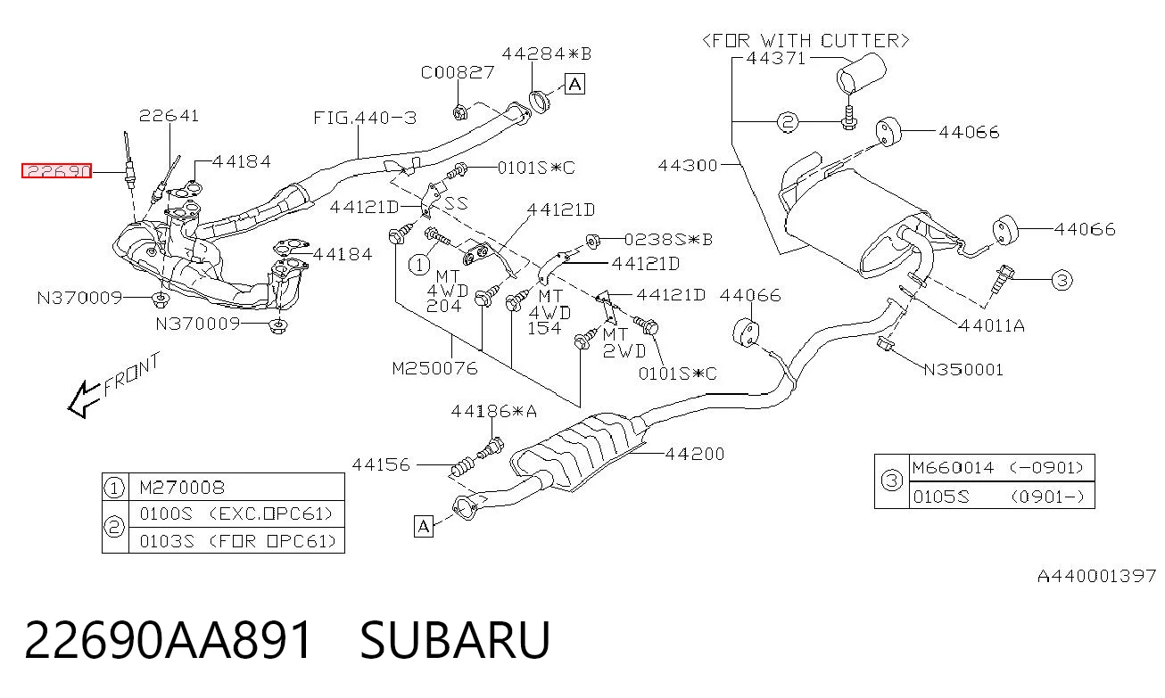 22690AA891 Subaru Лямбдазонд, датчик кисню до каталізатора, лівий