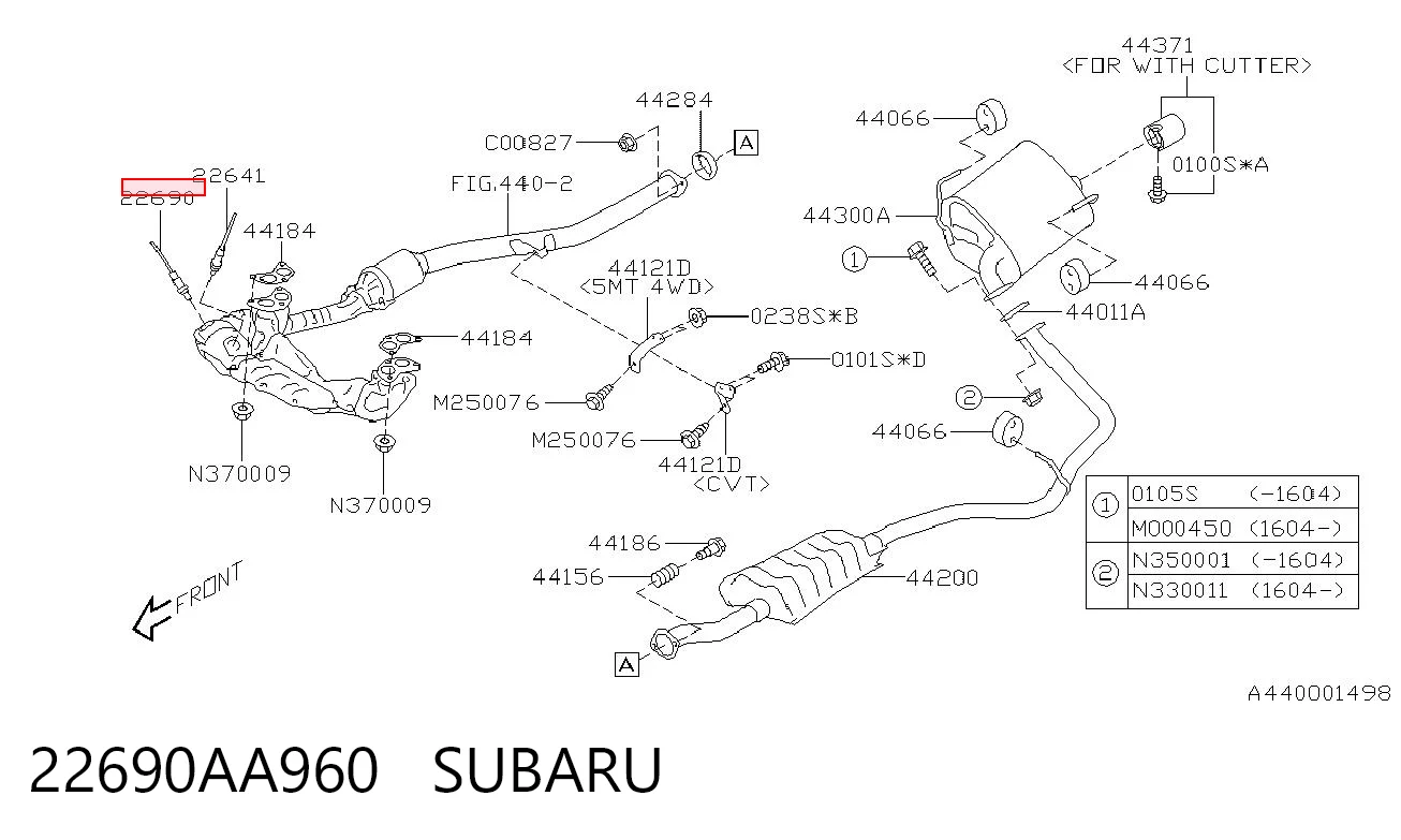 22690AA960 Subaru Лямбдазонд, датчик кисню до каталізатора, лівий