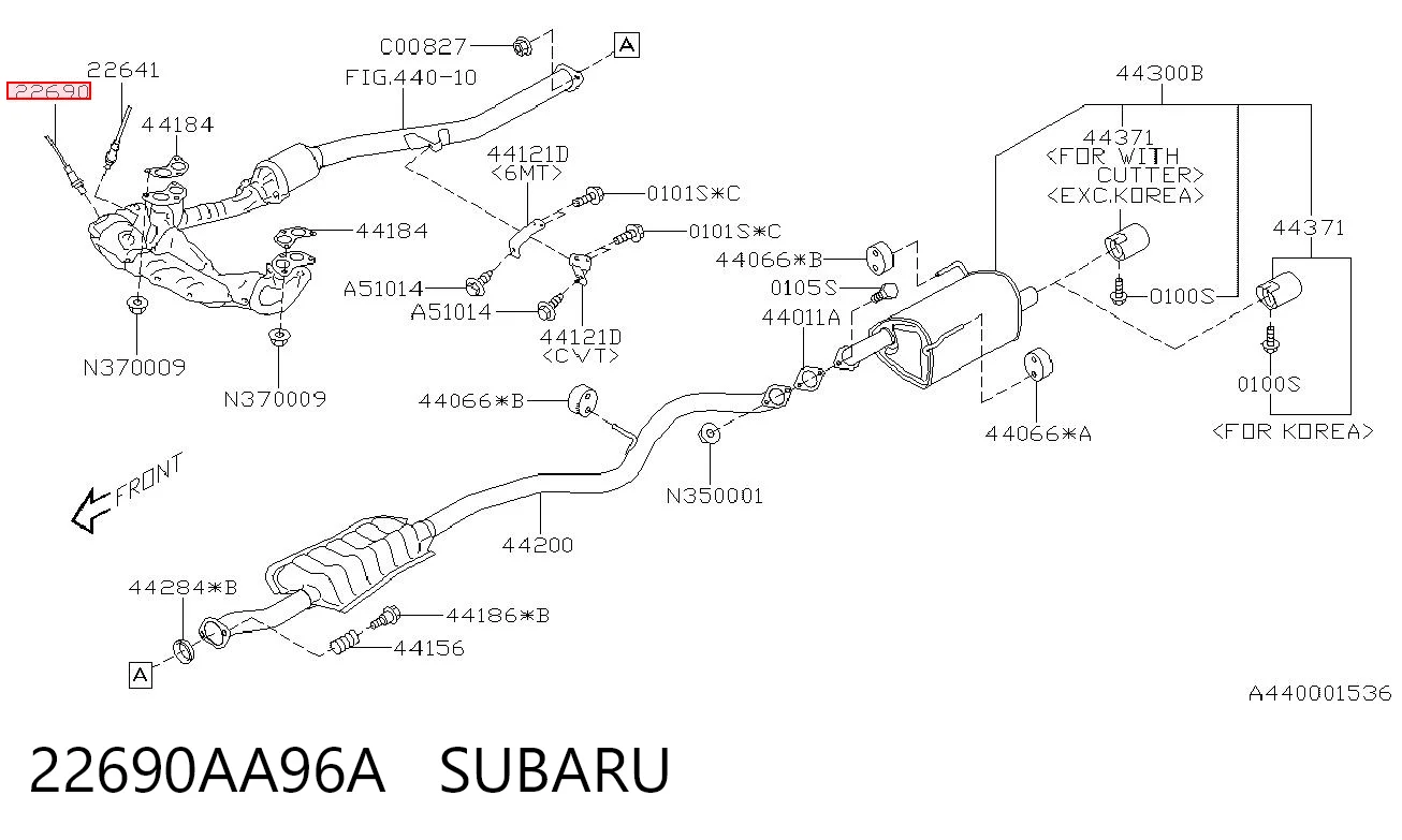22690AA96A Subaru Лямбдазонд, датчик кисню до каталізатора, лівий