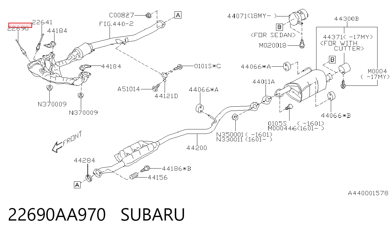 22690AA970 Subaru Лямбдазонд, датчик кисню до каталізатора, лівий