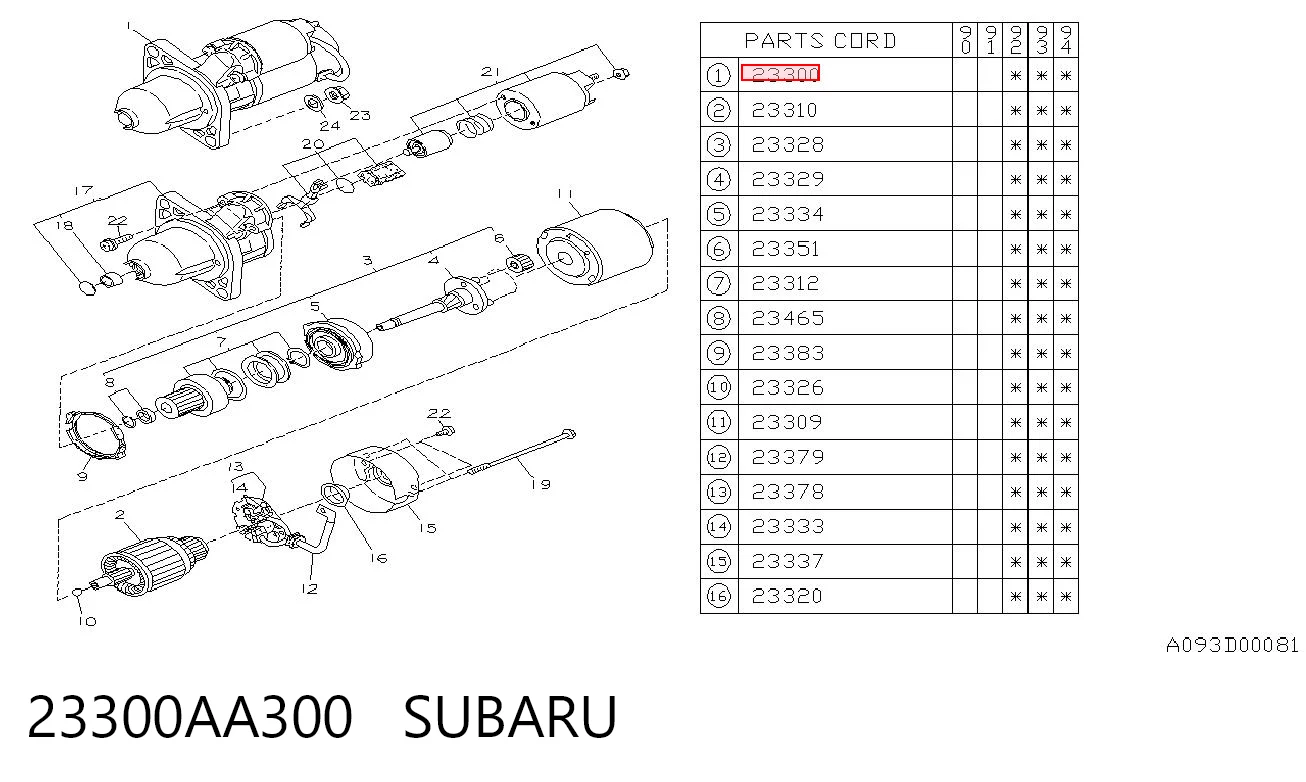 23300AA300 Subaru Стартер двигуна