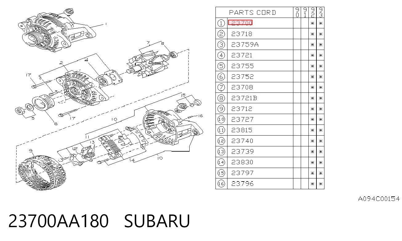 23700AA180 Subaru Авто генератор