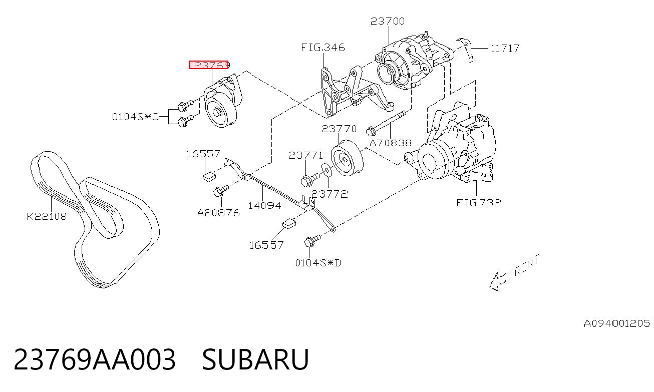 23769AA003 Subaru Натяжна планка поліклинового ременя