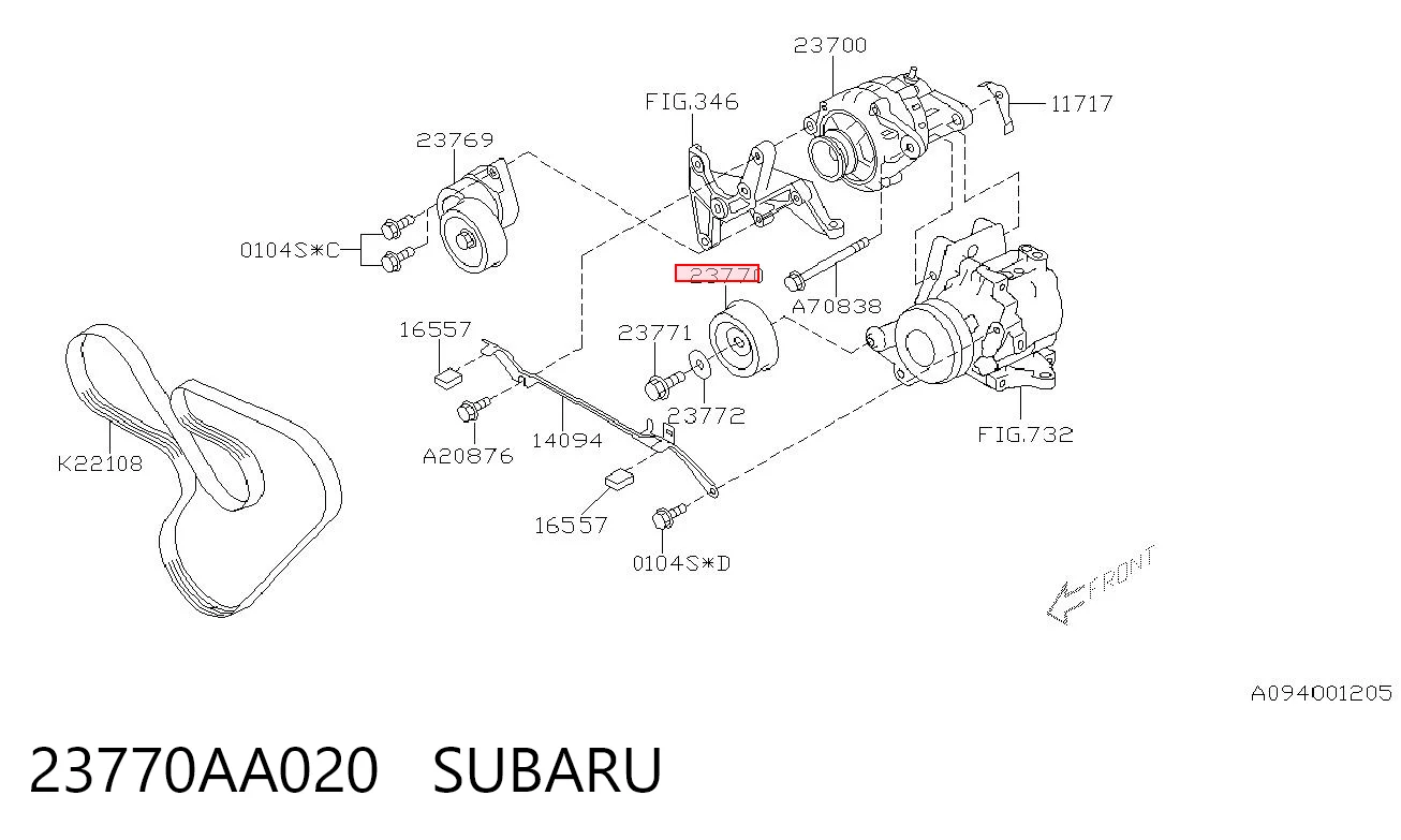 23770AA020 Subaru Ролик приводного ременя, паразитний
