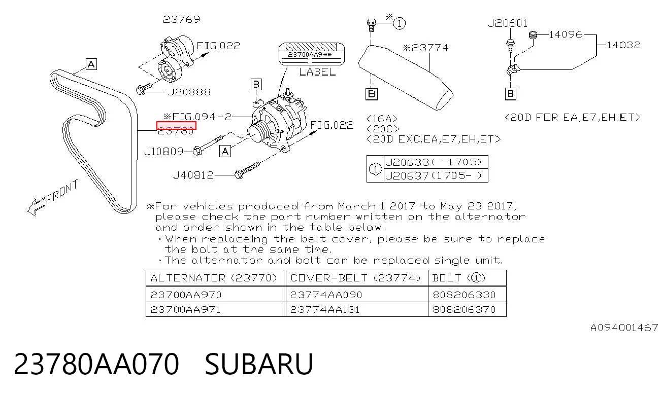 23780AA070 Subaru Поліклиновий ремінь