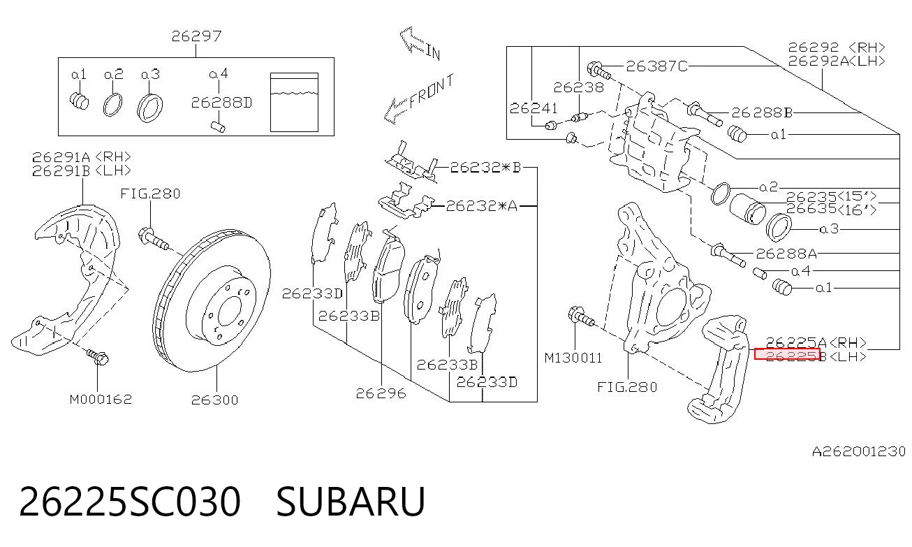 26225SC030 Subaru Комплект пружинок кріплення дискових колодок, передніх