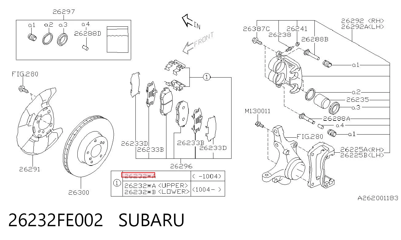 26232FE002 Subaru Комплект пружинок кріплення дискових колодок, передніх