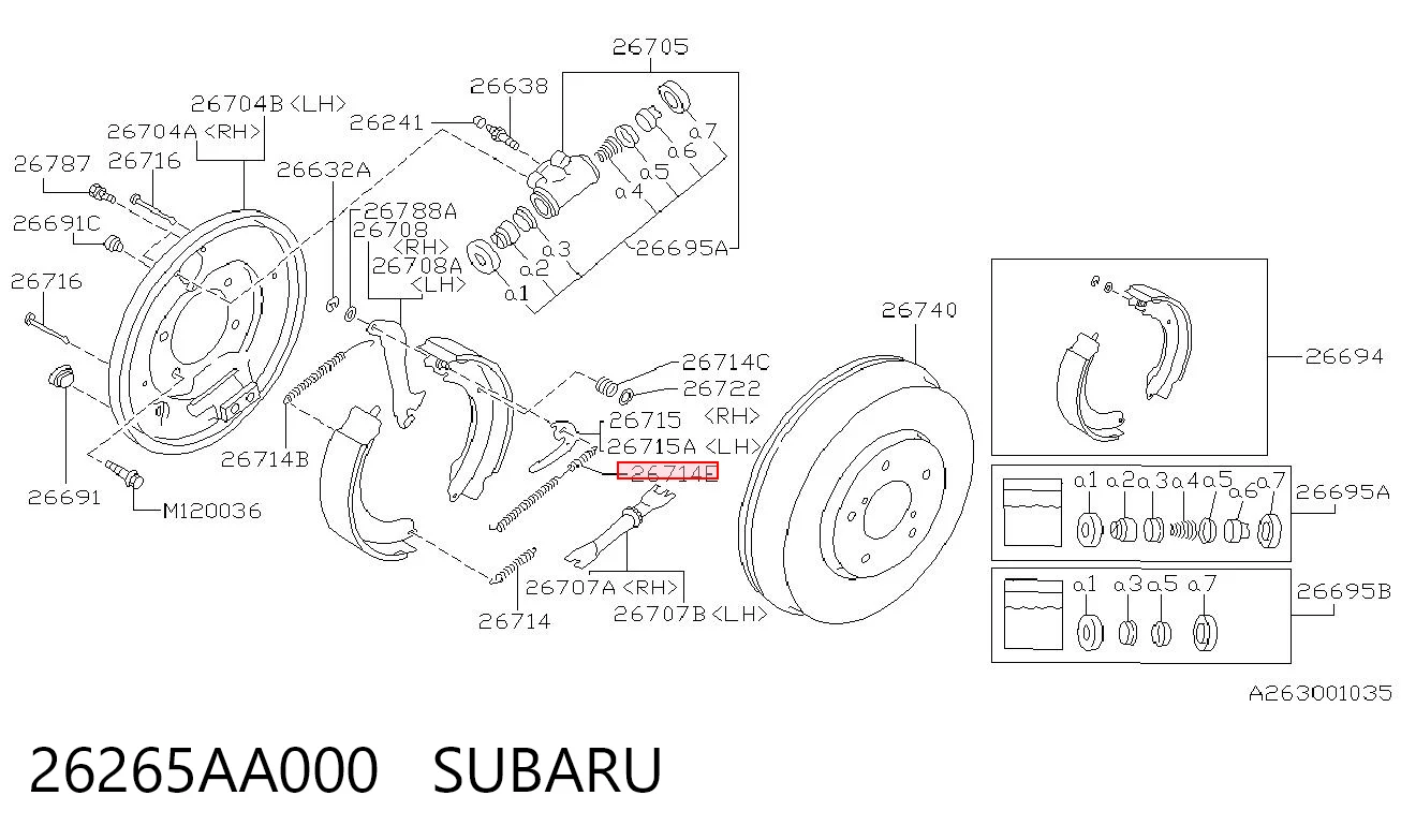 26265AA000 Subaru Монтажний комплект задніх барабанних колодок