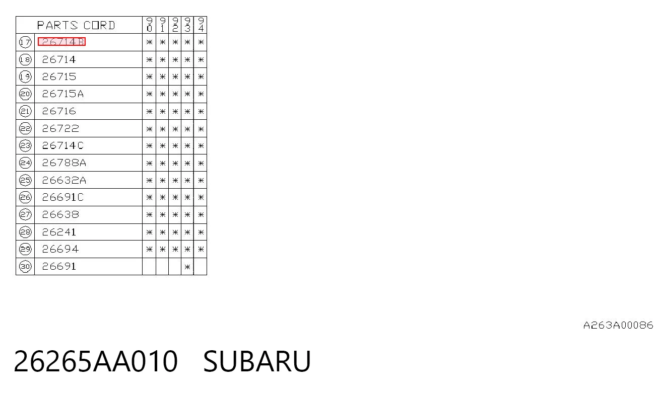 26265AA010 Subaru 
