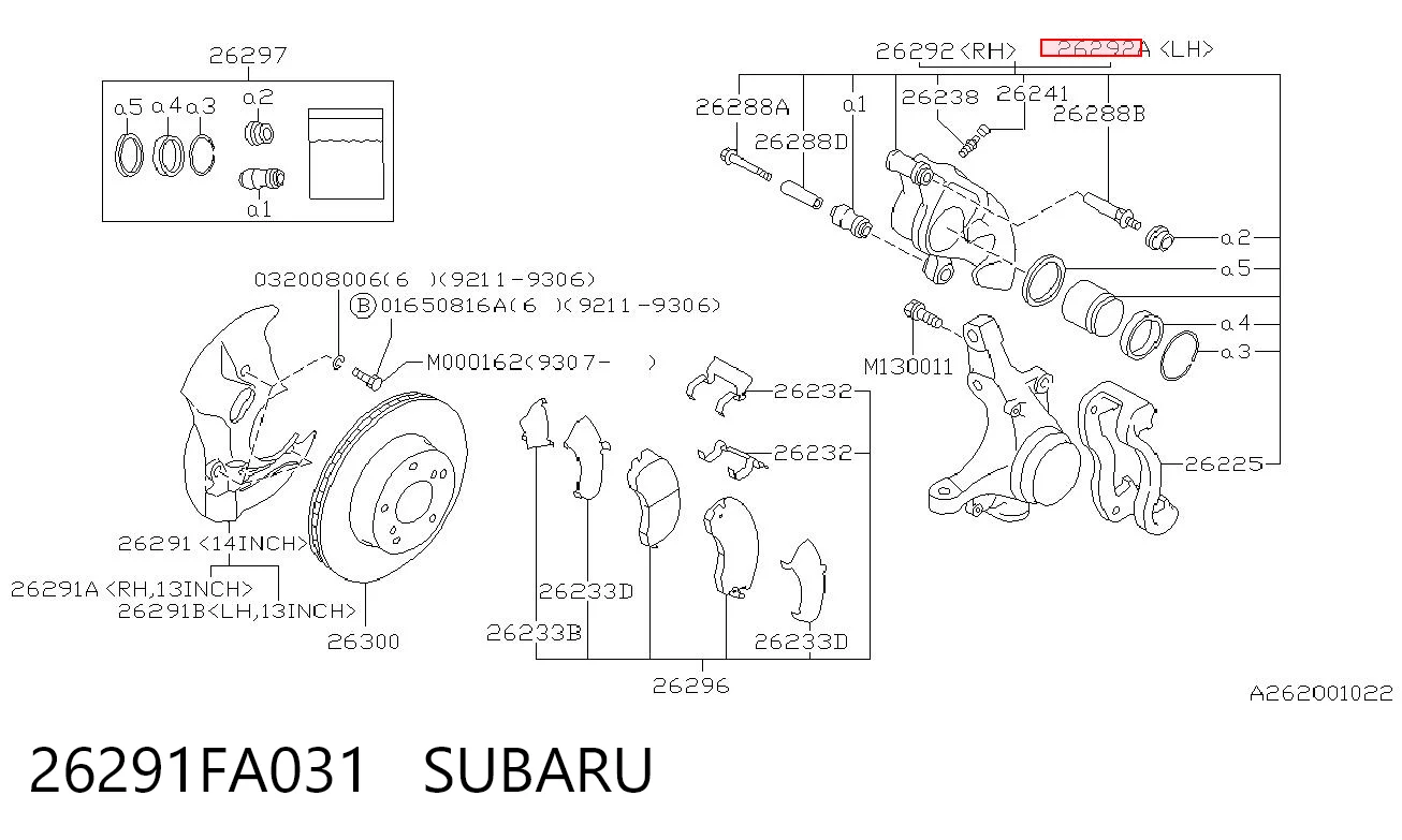 26291FA031 Subaru Супорт гальмівний, передній, лівий