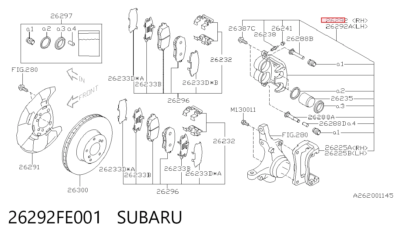 26292FE001 Subaru Супорт гальмівний передній правий