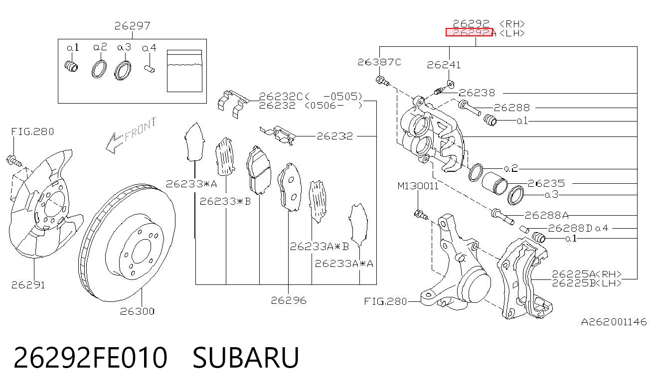 26292FE010 Subaru Супорт тормзной