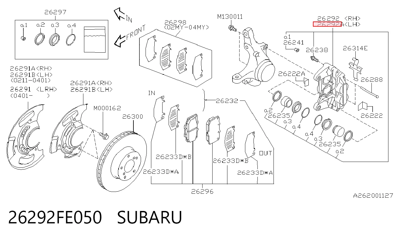26292FE050 Subaru Супорт гальмівний, передній, лівий