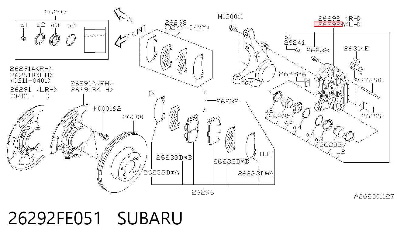 26292FE051 Subaru Супорт гальмівний, передній, лівий