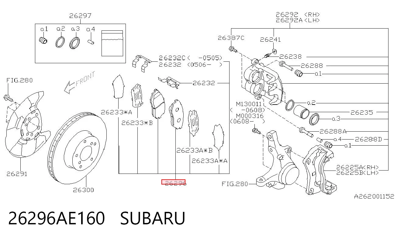 26296AE160 Subaru Передні гальмівні колодки