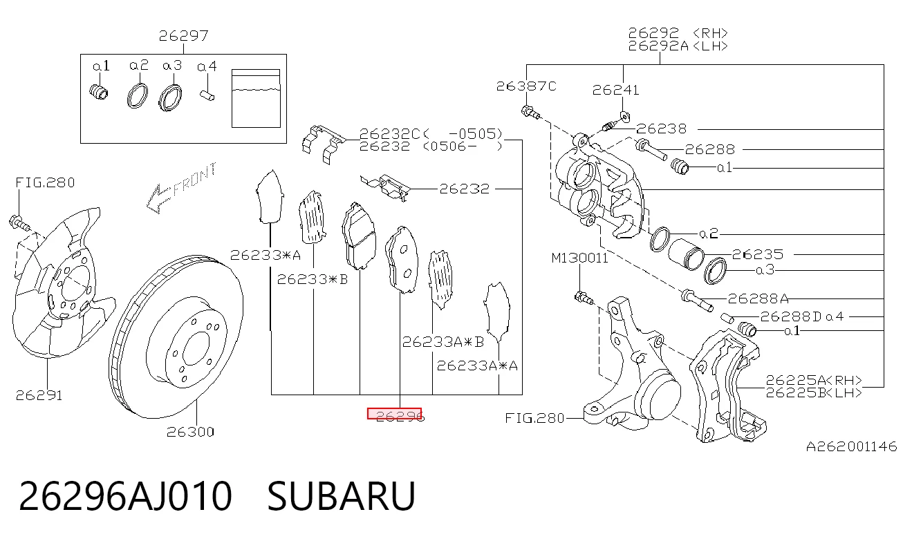 26296AJ010 Subaru Передні гальмівні колодки
