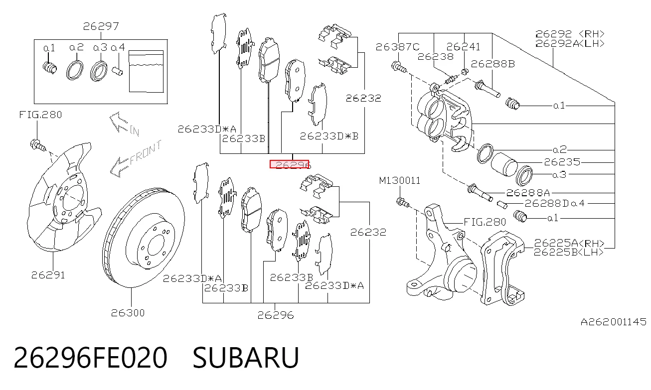 26296FE020 Subaru Передні гальмівні колодки