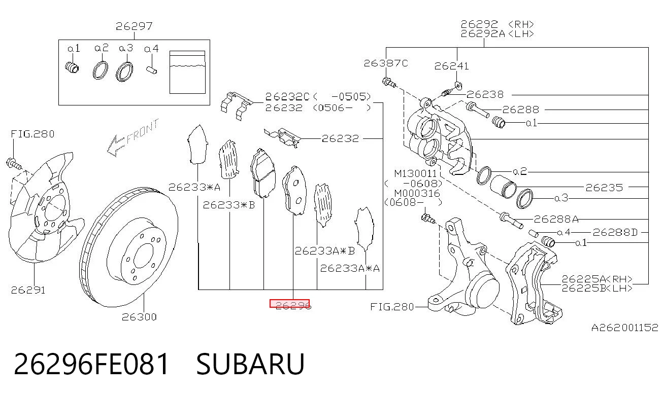 26296FE081 Subaru Передні гальмівні колодки