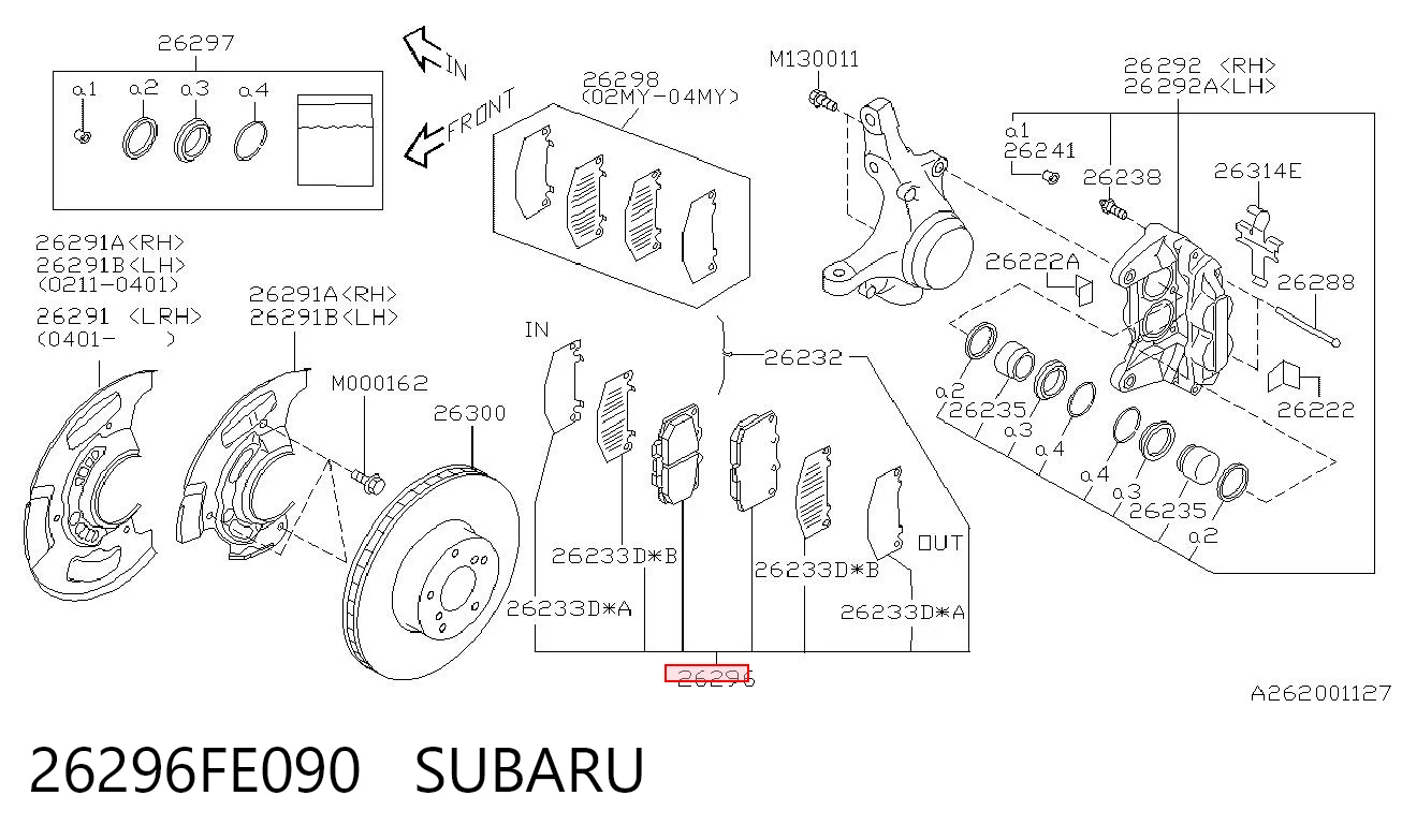 26296FE090 Subaru Передні гальмівні колодки